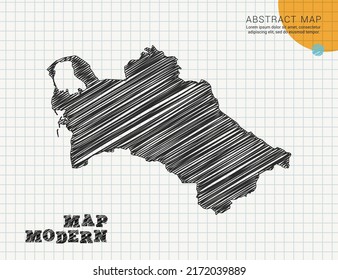 Turkmenistan Karte der Vektorschwarzen Silhouette chaotische handgezeichnete Schreib-Skizze auf Gitterpapier für Noten oder Dekoration.
