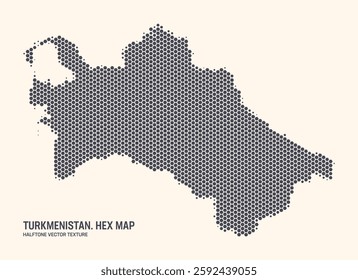 Turkmenistan Map Vector Hexagonal Halftone Pattern Isolate On Light Background. Hex Texture in the Form of Map of Turkmenistan. Modern Tech Contour Map of Turkmenistan for Design or Business Projects