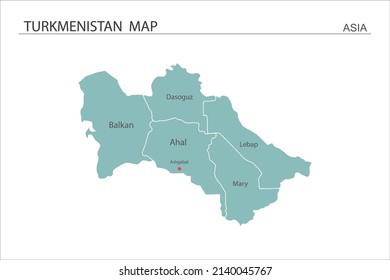 Turkmenistan map vector illustration on white background. Map have all province and mark the capital city of Turkmenistan. 