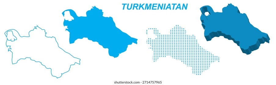 Mapa Turcomenistão Vetor Set, Ásia Central Contorno Silhueta Pontilhada 3D Sólidas Formas, Turcomenistão País Infográfico Modelo, Editável EPS Turcomenistão Geografia