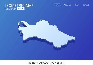 Turkmenistan map white on blue background with isolated 3D isometric concept vector illustration.