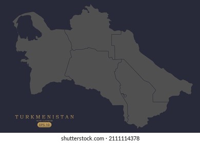 Mapa de Turkmenistán - Mapa mundial Modelo vectorial internacional con alto detalle incluyendo color de contorno gris y negro aislado en fondo negro - Ilustración vectorial eps 10
