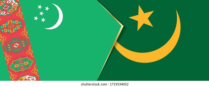 Turkmenistan and Mauritania flags, two vector flags symbol of relationship or confrontation.