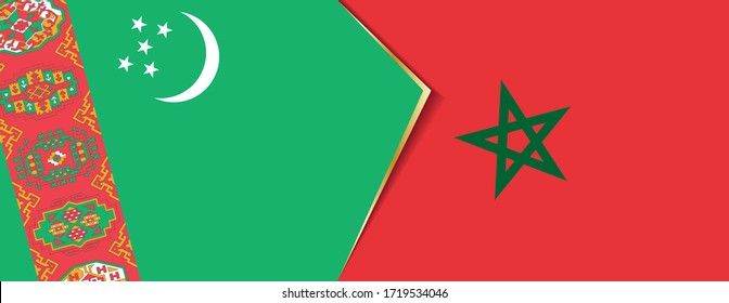Turkmenistan and Morocco flags, two vector flags symbol of relationship or confrontation.
