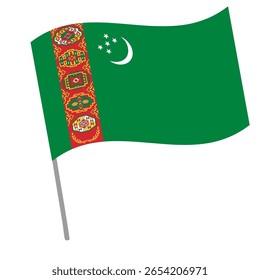 Bandeira nacional do Turcomenistão salta com mastro