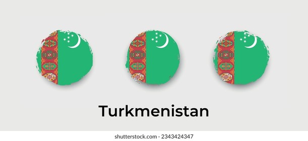 Turkmenistan national flag grunge circle round shape bubble vector icon illustration