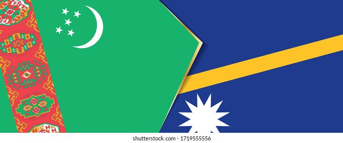Turkmenistan and Nauru flags, two vector flags symbol of relationship or confrontation.