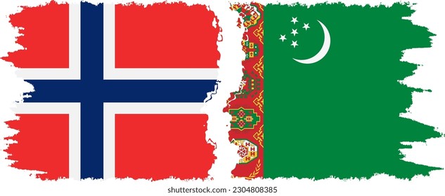Turkmenistan and Norway grunge flags connection, vector