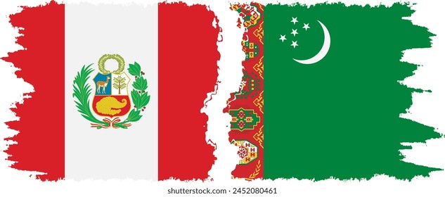 Turkmenistan and Peru grunge flags connection, vector