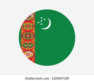 Turkmenistan Round Country Flag. Turkmenistani Circle National Flag. Turkmen  Turkmenian Circular Shape Button Banner. EPS Vector Illustration.