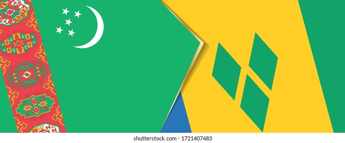 Turkmenistan and Saint Vincent and the Grenadines flags, two vector flags symbol of relationship or confrontation.