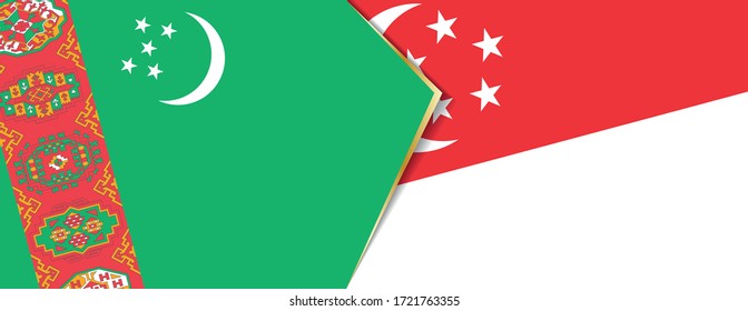 Turkmenistan and Singapore flags, two vector flags symbol of relationship or confrontation.