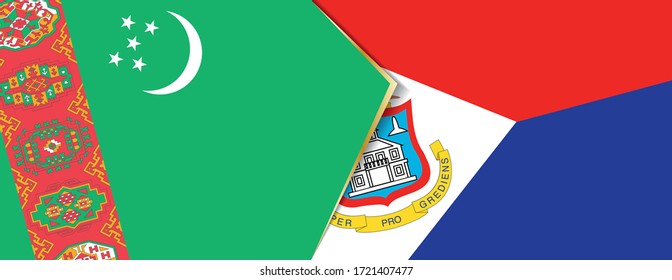 Turkmenistan and Sint Maarten flags, two vector flags symbol of relationship or confrontation.