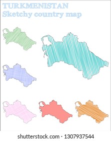 Turkmenistan sketchy country map. Decent hand-drawn illustration. Delightful childish style icon.