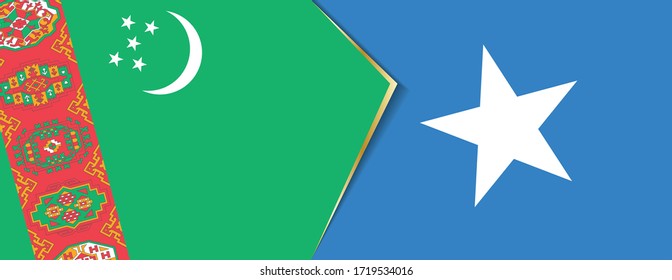 Turkmenistán y Somalia banderas, dos vectores símbolo de relación o enfrentamiento.