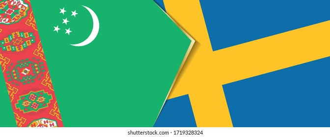 Turkmenistan and Sweden flags, two vector flags symbol of relationship or confrontation.