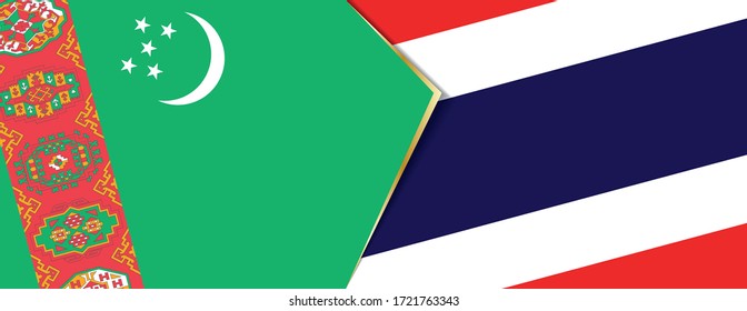 Turkmenistan and Thailand flags, two vector flags symbol of relationship or confrontation.