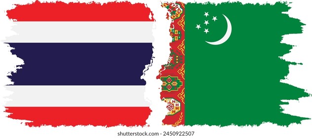 Turkmenistan and Thailand grunge flags connection, vector