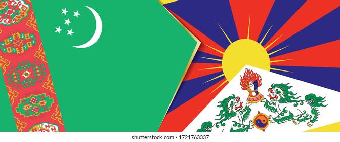 Turkmenistan and Tibet flags, two vector flags symbol of relationship or confrontation.