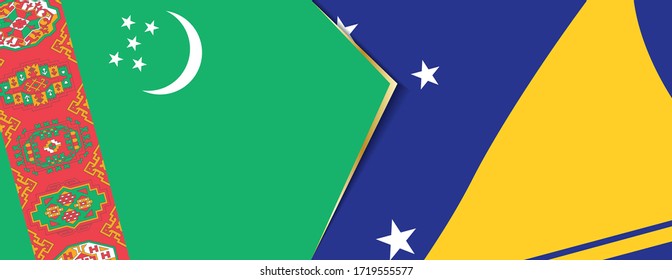Turkmenistan and Tokelau flags, two vector flags symbol of relationship or confrontation.