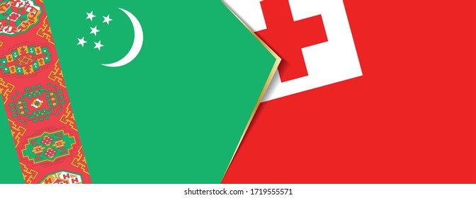 Turkmenistan and Tonga flags, two vector flags symbol of relationship or confrontation.