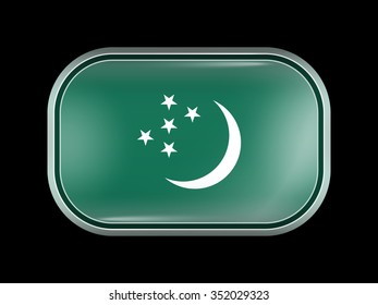 Turkmenistan Variant Flag. Rectangular Shape with Rounded Corners. This Flag is One of a Series of Glass Buttons