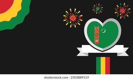 Turkmenistan vector banner design illustration with flag colors, geometric shapes and typography. fireworks and ribbon elements.