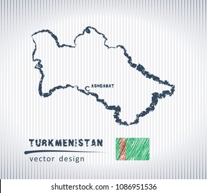 Turkmenistan vector chalk drawing map isolated on a white background