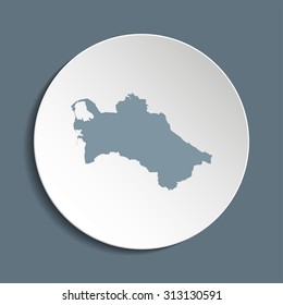 Turkmenistan vector map on a paper circle. Cut out from white paper icon map of Turkmenistan. Vector icon map of Turkmenistan on dark background. Paper cut style country map. 