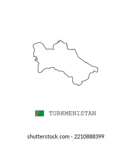 Turkmenistan vector map outline, line, linear. Turkmenistan black map on white background. Turkmenistan flag