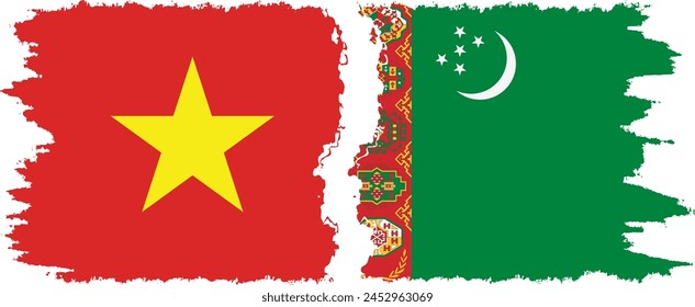 Turkmenistan and Vietnam grunge flags connection, vector