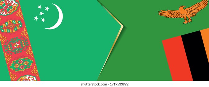 Turkmenistan and Zambia flags, two vector flags symbol of relationship or confrontation.