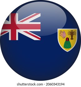 Icono de la bandera del país redondeado en 3D de Turcas y Caicos