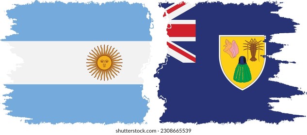 Turks and Caicos and Argentina grunge flags connection, vector