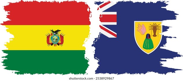 Conexión de banderas grunge de Turcas y Caicos y Bolivia, Vector