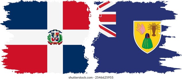 Conexión de banderas grunge de Turcas y Caicos y República Dominicana, Vector