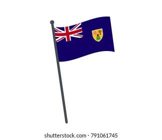 Turks and Caicos flag. The national flag of Turks and Caicos on a pole. The waving flag. The sign and symbol of the country. Realistic vector on white.