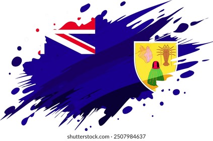 Turks and Caicos flag painted with Grunge brush stroke, watercolor flag style.