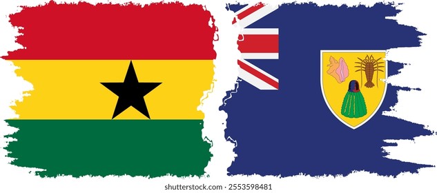 Turks and Caicos and Ghana grunge flags connection, vector