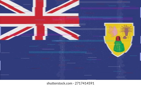 Vector Video de bandera de falla de Turks and Caicos, distorsión dividida RGB, ilustración de marco abstracto digital