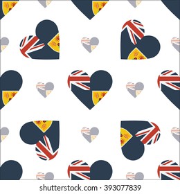 Turks and Caicos Islands flag heart seamless pattern. Patriotic Turks and Caicos Islands flag background. Country flag in the shape of heart. Vector seamless pattern.