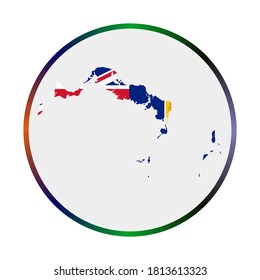 Turks and Caicos Islands icon. Shape of the island with Turks and Caicos Islands flag. Round sign with flag colors gradient ring. Appealing vector illustration.