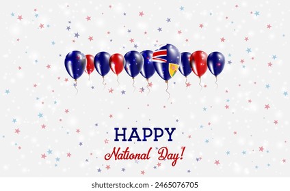 Turks and Caicos Islands Independence Day Sparkling Patriotic Poster. Row of Balloons in Colors of the Turks and Caicos Islander Flag. Greeting Card with National Flags, Confetti and Stars.