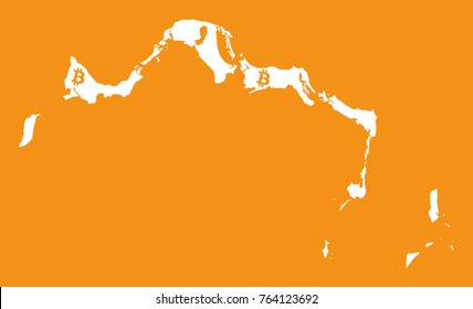 Turks and Caicos Islands map with bitcoin crypto currency symbol illustration