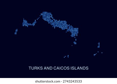 Turks and Caicos Islands Map - Blue Dotted Halftone Vector Illustration on Dark Navy Background, Abstract Circle Grid Silhouette Design for Infographic and Modern Presentation Use.