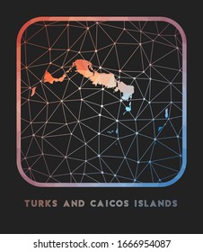 Turks and Caicos Islands map design. Vector low poly map of the island. Turks and Caicos Islands icon in geometric style. The island shape with polygnal gradient and mesh on dark background.