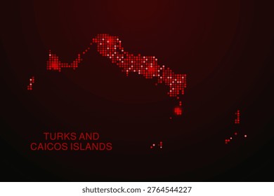 Turks and Caicos Islands Map - Digital dotted map with glowing red points on dark background, modern technology style, abstract data network design, clean minimal vector illustration.