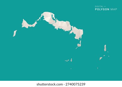 Turks and Caicos Islands Map - Green and Gray Polygon Vector Illustration, Low Poly Geometric Design with Clean Minimal Style on Solid Background for Infographic Use.