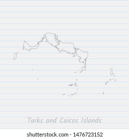 Turks and Caicos Islands map hand drawn gray outline on notebook background. Vector Illustration EPS10.