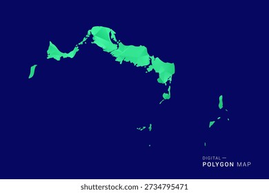 Turks and Caicos Islands Map - low poly polygon vector, geometric triangulated silhouette in green and blue tones, clean modern style, isolated background for infographic use.